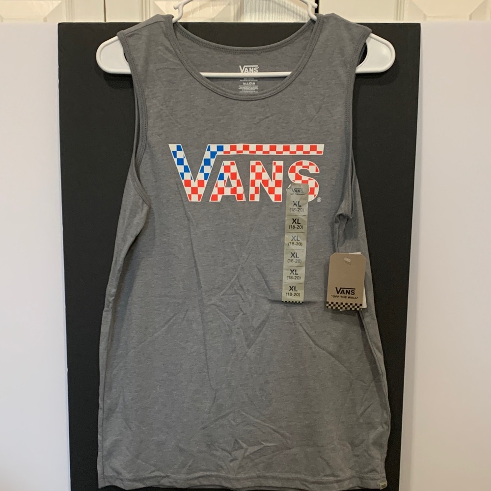 Vans Gray Tank Top with Red and Blue Logo